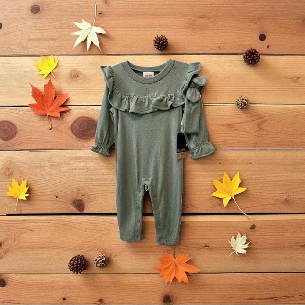 Baby Girl Okie Dokie Knit Long Sleeve Ruffled Aqua Jumpsuit Size 6 Months NWT